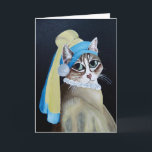 Carte Cat with A Pearl Earring Greeting<br><div class="desc">Based on the painting "Girl with a Pearl Earring, " dans 1665 by Johannes Vermeer, this card feobjets a not-famous Canadian tabby tabby cat named Bella. One day her owner took a photo of Mizz Bella in much the sam pose as the famous painting. She posted the pic on Facebook...</div>