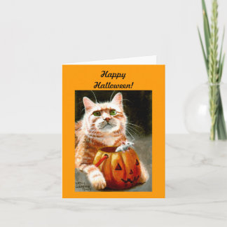 Carte Cat with Mouse à Pomkin Happy Halloween !