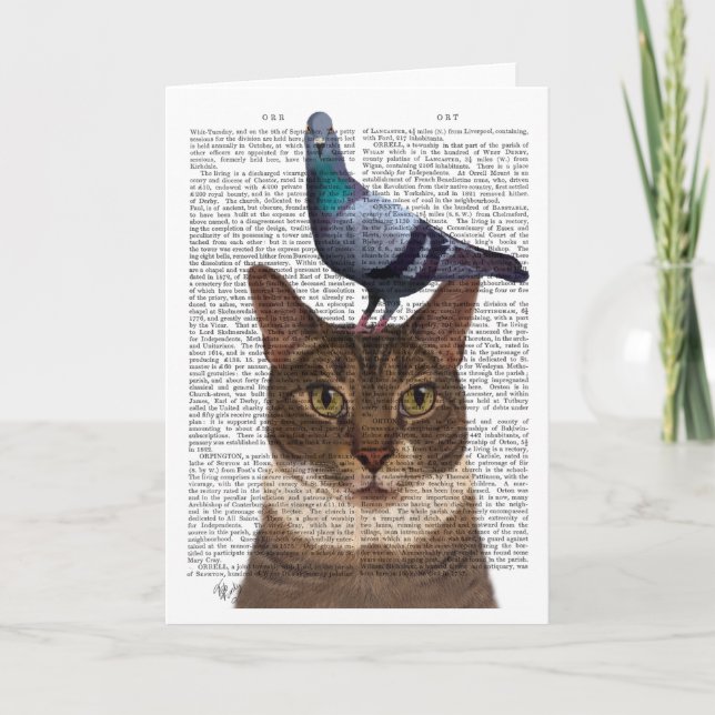 Carte Cat with Pigeon on Head (Devant)