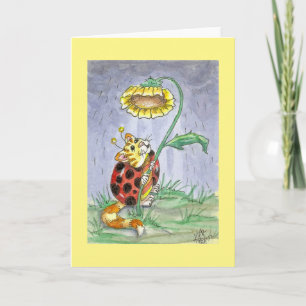 Carte CatABug Chat Ladybug Sunflower Umbrella Art