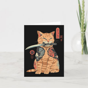 Carte Catana Chat Vintage Cute Chat d'inspiration japona