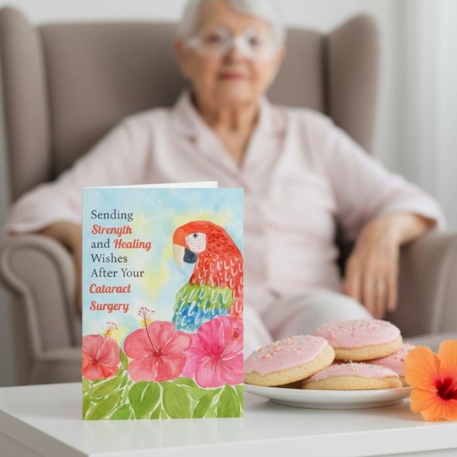 Carte Cataract  Surgery Healing Scarlet Macaws, Hibiscus (Créateur téléchargé)