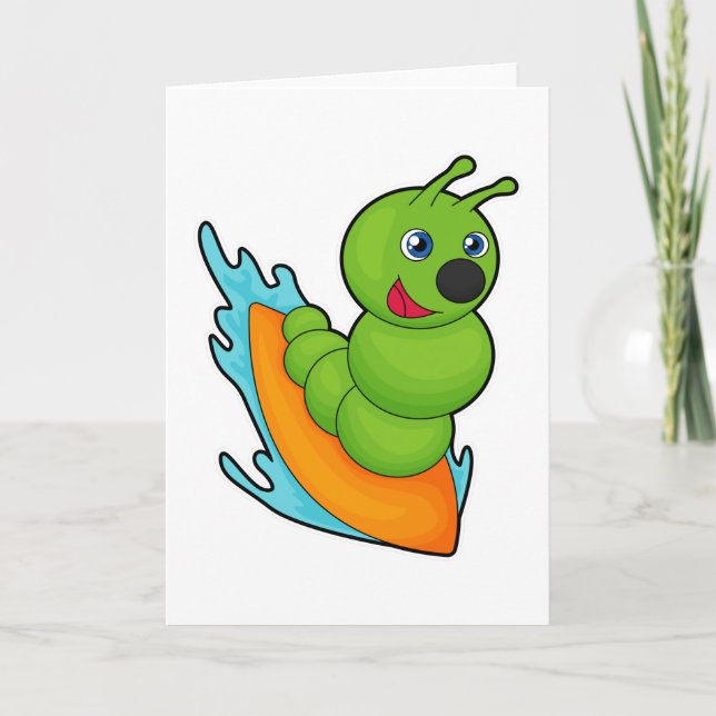 Carte Caterpillar en surfeur avec planche de surf (Devant)