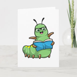 Carte Caterpillar Nerd avec livre et lunettes