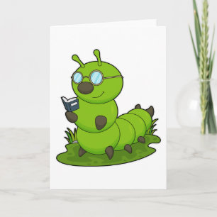 Carte Caterpillar Nerd avec lunettes et livre