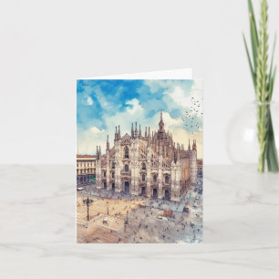 Carte Cathédrale de Milan Aquarelle d'Italie