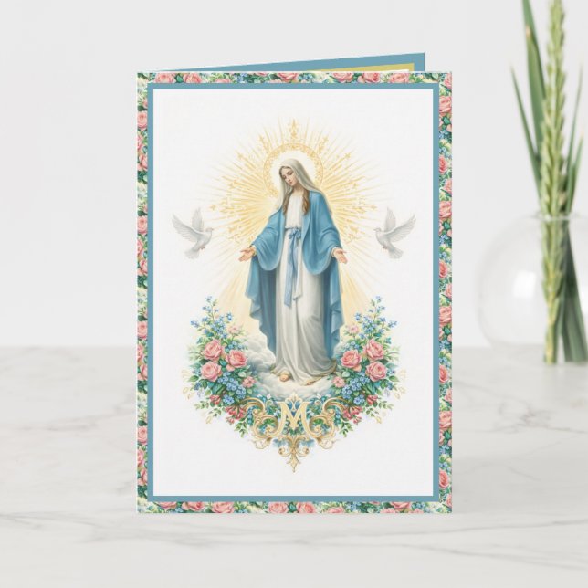 Carte Catholic Anniversaire Notre-Dame de Grâce Floral (Devant)
