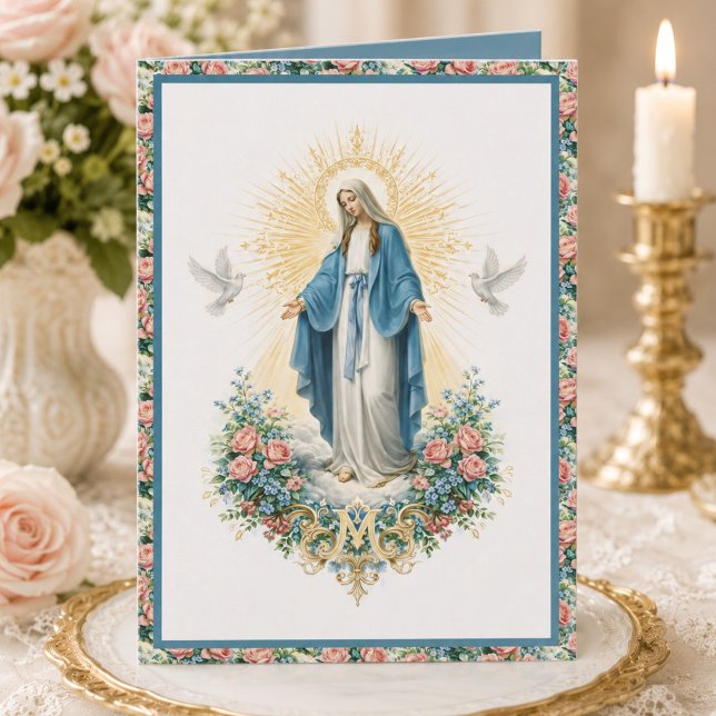 Carte Catholic Anniversaire Notre-Dame de Grâce Floral (Créateur téléchargé)
