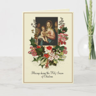 Carte Catholic Noël Vierge Marie Jésus Floral