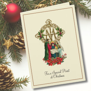 Carte Catholic Vierge Marie Jésus Prêtre Poinsettias