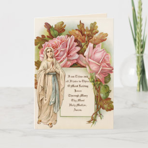 Carte Catholic Virgin Mary Rosary Vintage Floral