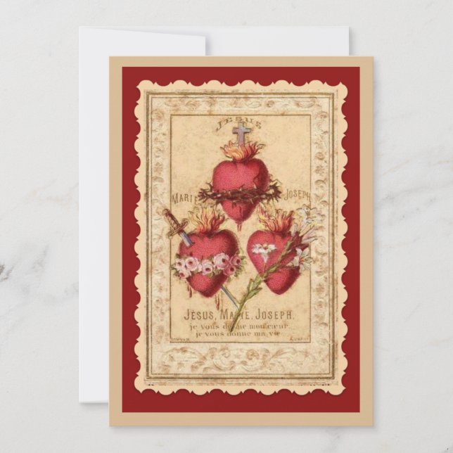 Carte Catholique Trois Coeurs Jésus Marie Joseph Prière (Devant)