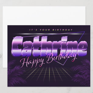 Carte Cathrine Nom Prénom lila retro Anniversaire de la