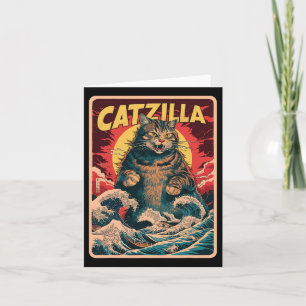 Carte Catzilla Art Japonais Drôle Chat Vintage Graphisme
