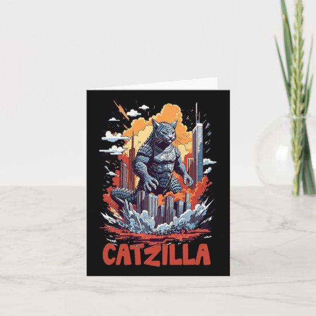 Carte Catzilla Cat City Skyline amusant (Devant)