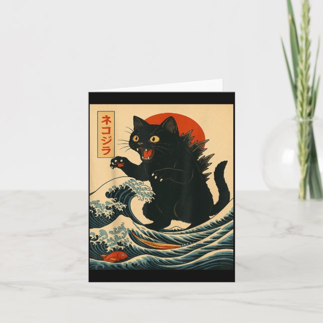 Carte Catzilla Cat Japanese Art Funny Cat For Men Women  (Devant)