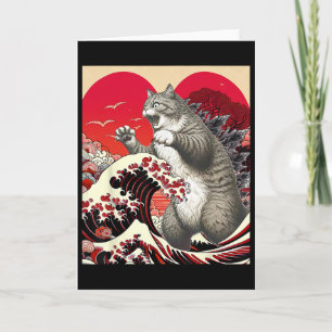 Carte Catzilla Chat Valentine Art Japonais Cadeau Drôle 