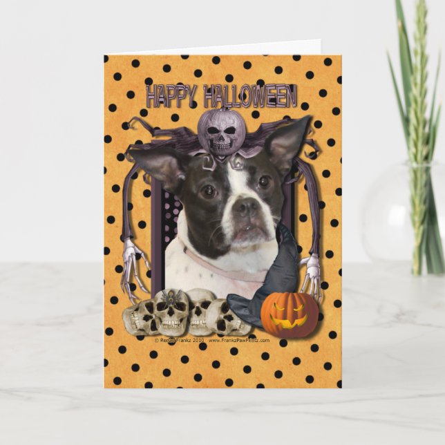 Carte Cauchemar de Halloween - Boston et Rat terrier - (Devant)