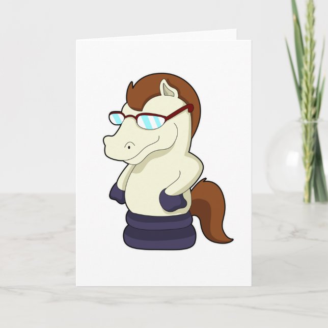 Carte Cavalier de pièce d'échecs en cheval avec lunettes (Devant)