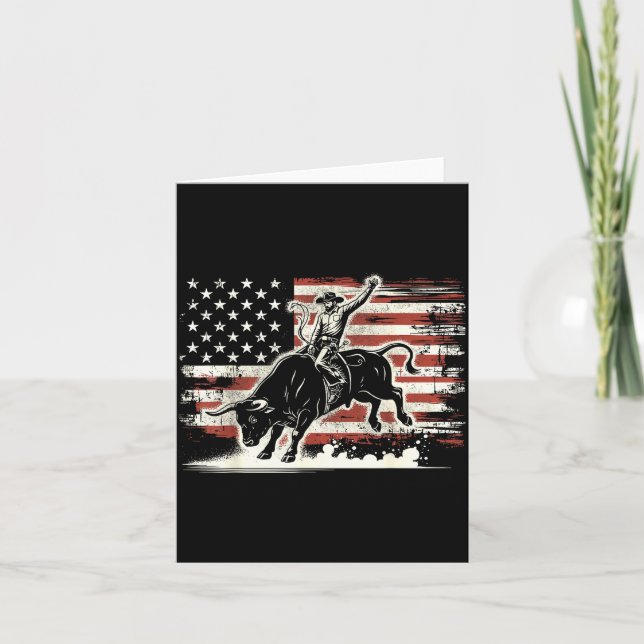 Carte Cavalier de Rodéo Taureau Patriotique Cowboy Drape (Devant)