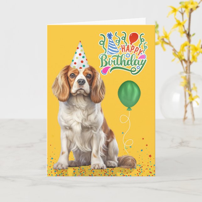 Carte Cavalier King Charles Party Hat Yellow Birthday (Fleur jaune)