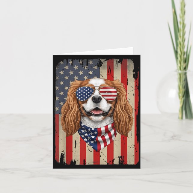Carte Cavalier King Charles Spaniel Chien du 4 juillet (Devant)