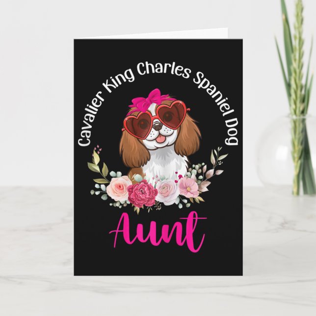 Carte Cavalier King Charles Spaniel Chien Tante Florale  (Devant)