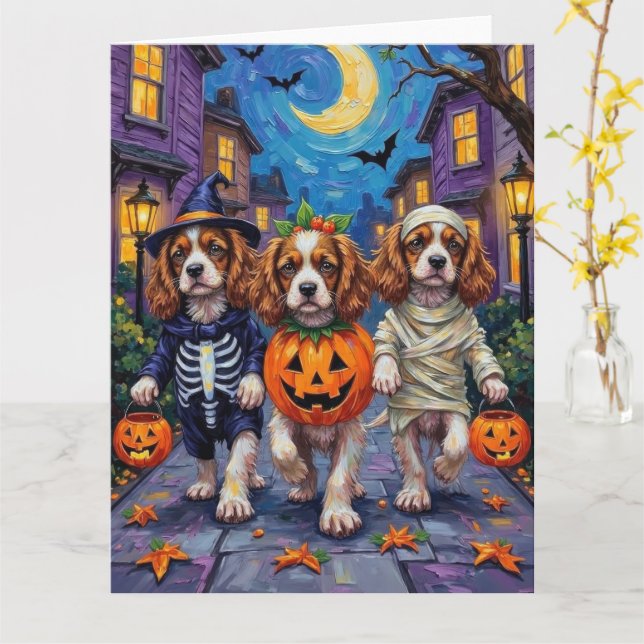 Carte Cavalier King Charles Spaniel Costumes d'Halloween (Fleur jaune)