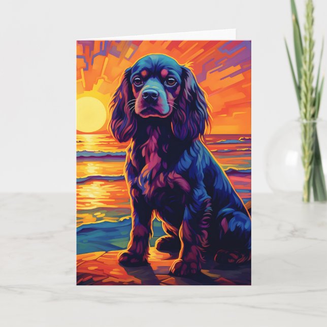 Carte Cavalier King Charles Spaniel Coucher de soleil /  (Devant)