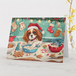 Carte Cavalier King Charles Spaniel Cuisinant pour Noël