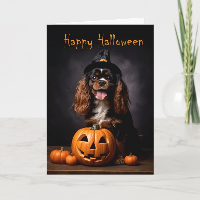 Carte Cavalier King Charles Spaniel Halloween (Devant)