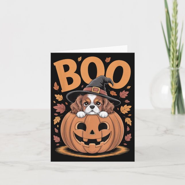 Carte Cavalier King Charles Spaniel Halloween citrouille (Devant)