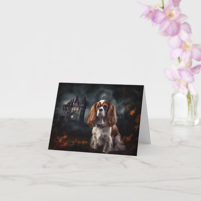 Carte Cavalier King Charles Spaniel Halloween Épouvantab (Orchidée)