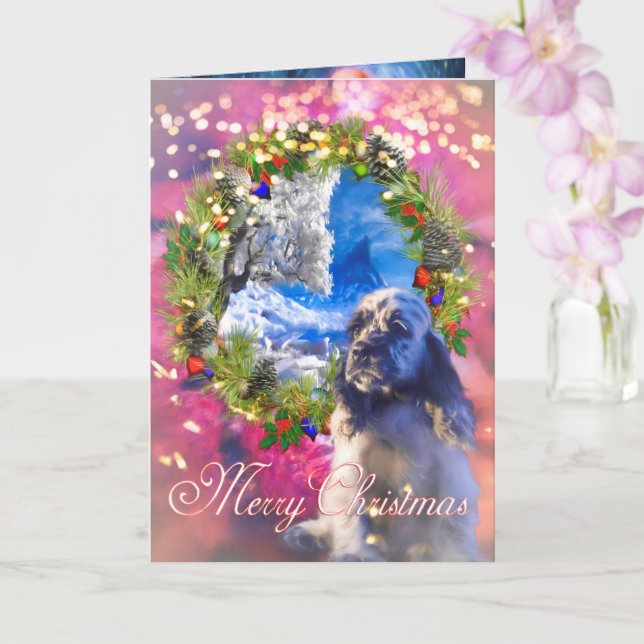 Carte Cavalier King Charles Spaniel MERRY CHRISTMAS Card (Orchidée)