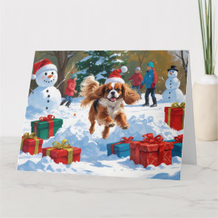 Carte Cavalier King Charles Spaniel Neige avec Noël
