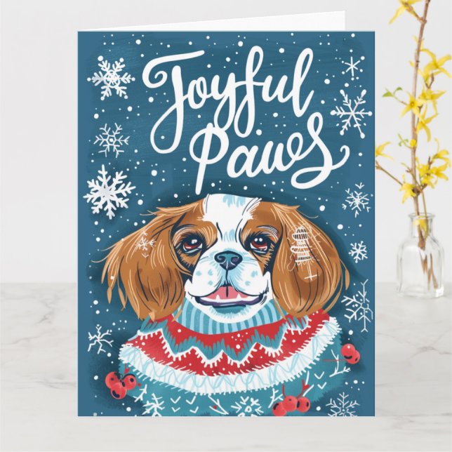 Carte Cavalier King Charles Spaniel Noël (Fleur jaune)