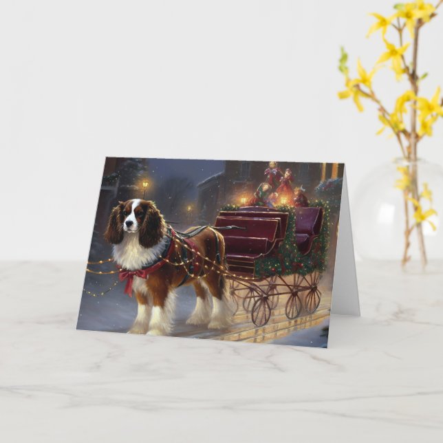 Carte Cavalier King Charles Spaniel Noël Festive (Fleur jaune)