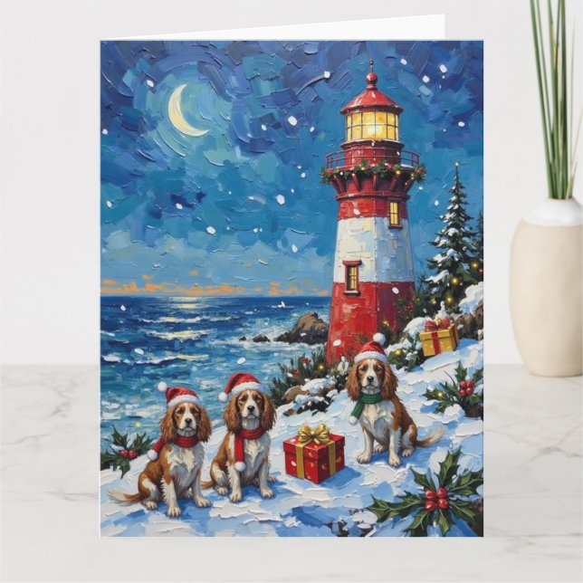 Carte Cavalier King Charles Spaniel Noël Phare (Devant)