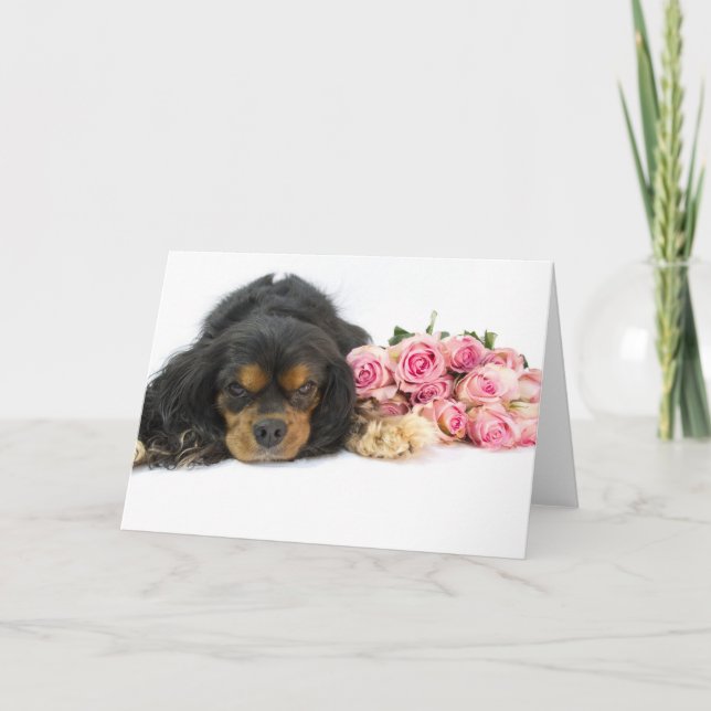 Carte Cavalier King Charles Spaniel Roses Roses Chien Co (Devant)