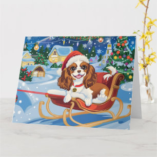 Carte Cavalier King Charles Traîneau Neige Noël