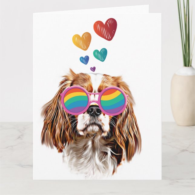Carte Cavalier King Chien avec coeurs Saint-Valentin  (Devant)