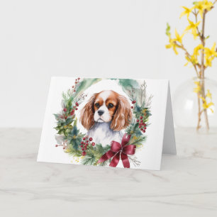 Carte Cavalier King Christmas Wreath Festive Pup