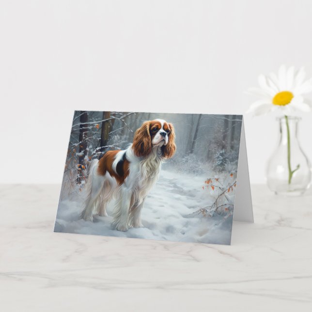 Carte Cavalier King Qu'il neige Noël Brosse  (Petite plante)
