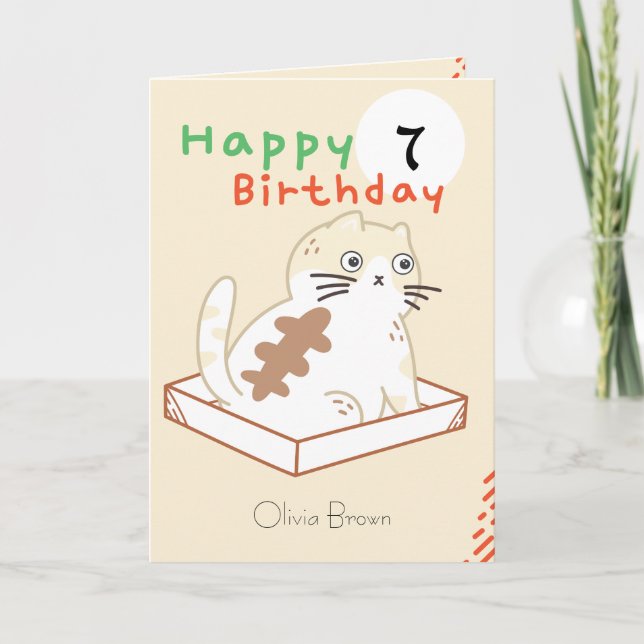 Carte Ce Chat Vie Cute Kitty Enfants Nom Modifiable (Devant)