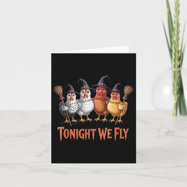 Carte Ce Soir, Nous Volons Drôle Sorcière Poulet Hallowe (Devant)