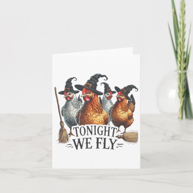 Carte Ce Soir, Nous Volons Drôle Sorcière Poulet Hallowe (Devant)