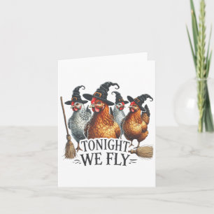 Carte Ce Soir, Nous Volons Drôle Sorcière Poulet Hallowe