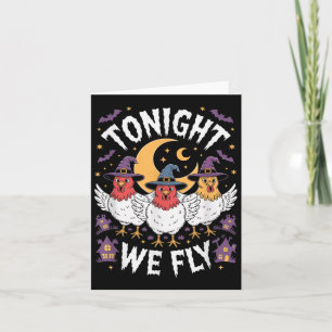 Carte Ce Soir, Nous Volons Halloween Witch Drôle Poulet
