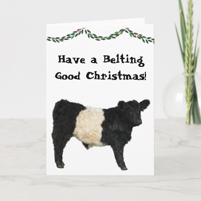 Carte Ceinture Bon Noël Ceinturé Galloway Beltie Cow (Devant)