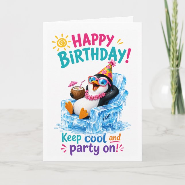 Carte Célébration d'anniversaire de manchot tropical col (Devant)